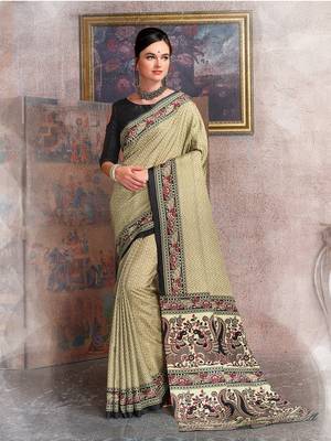 Beige Printed Art Silk Saree With Blouse 1