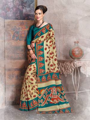 Beige Printed Art Silk Saree With Blouse 1