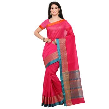 Pink Woven Art Silk Saree With Blouse 1
