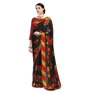 Black Woven Crepe Silk Saree With Blouse 1