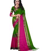 Green & Pink Woven Cotton Blend Saree With Blouse