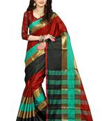 Red & Black Woven Cotton Silk Saree With Blouse
