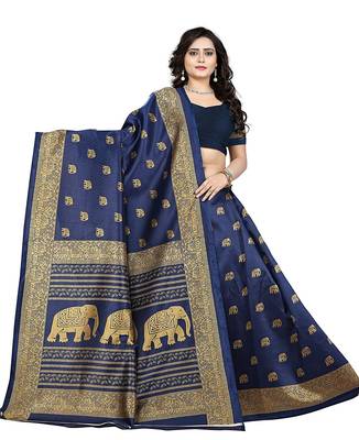 Blue Woven Lichi Silk Saree With Blouse 1