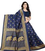 Blue Woven Lichi Silk Saree With Blouse