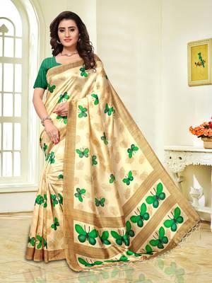 Cream Woven Art Silk Saree With Blouse 1