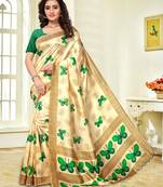 Cream Woven Art Silk Saree With Blouse
