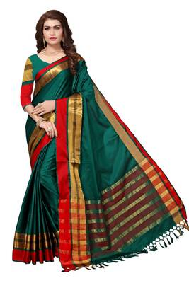 Green Woven Cotton Silk Saree With Blouse 1