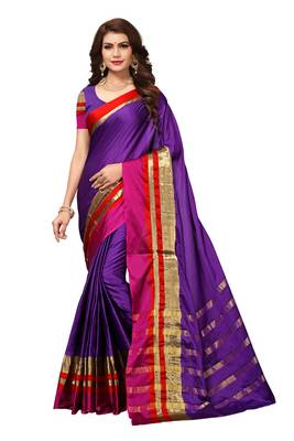 Purple Woven Cotton Silk Saree With Blouse 1