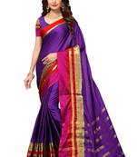Purple Woven Cotton Silk Saree With Blouse