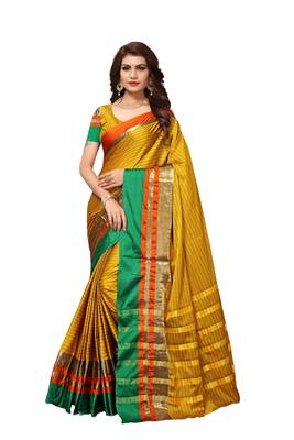 Mustard Woven Cotton Silk Saree With Blouse 1