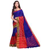 Navy Blue Woven Cotton Silk Saree With Blouse