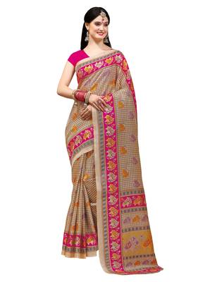 Beige Woven Khadi Silk Saree With Blouse 1