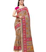 Beige Woven Khadi Silk Saree With Blouse