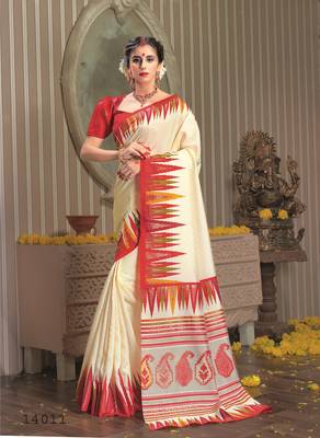 Cream Woven Patola Silk Saree With Blouse 2