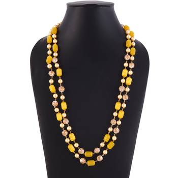 Yellow Colour Monalisa Beads Necklace With Tanjore Art Work Pearl 1