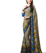 Grey printed crepe saree with blouse