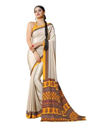White printed crepe saree with blouse 1