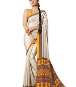 White printed crepe saree with blouse