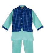Royal Kurta Pyjama With Stylish Jacket   Mint Green/Royal Blue