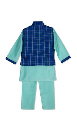 Royal Kurta Pyjama With Stylish Jacket   Mint Green/Royal Blue 2