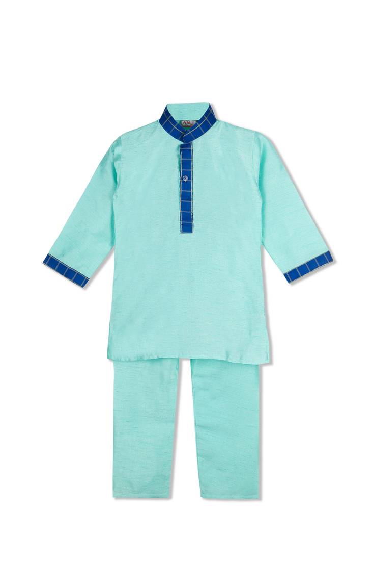 Royal Kurta Pyjama With Stylish Jacket   Mint Green/Royal Blue