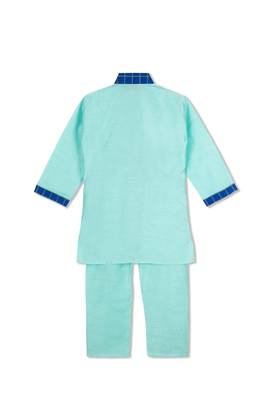 Royal Kurta Pyjama With Stylish Jacket   Mint Green/Royal Blue 4