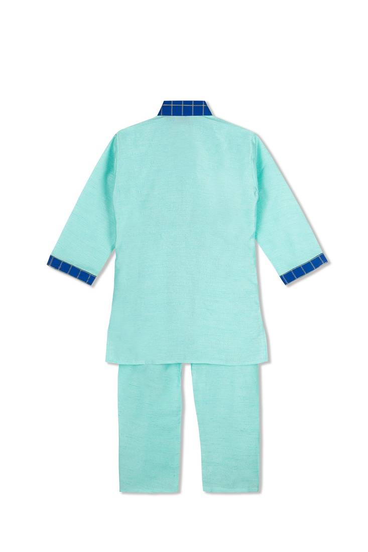 Royal Kurta Pyjama With Stylish Jacket   Mint Green/Royal Blue