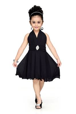 Black Plain Net Kids Frocks 1