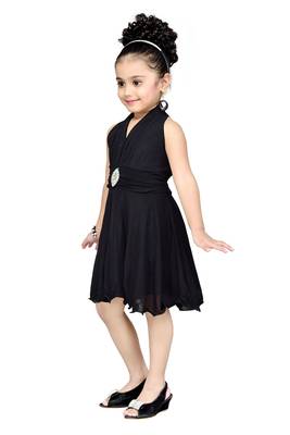 Black Plain Net Kids Frocks 3