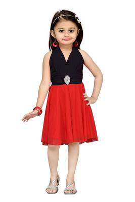 Black Plain Net Kids Frocks 1