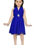 Blue Plain Net Kids Frocks