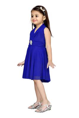 Blue Plain Net Kids Frocks 2