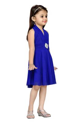 Blue Plain Net Kids Frocks 3
