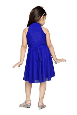 Blue Plain Net Kids Frocks 4