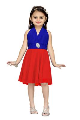 Blue Plain Net Kids Frocks 1