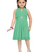 Green Plain Net Kids Frocks