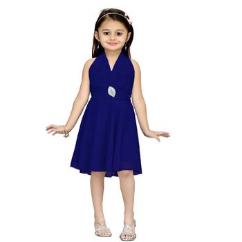 Blue Plain Net Kids Frocks 1