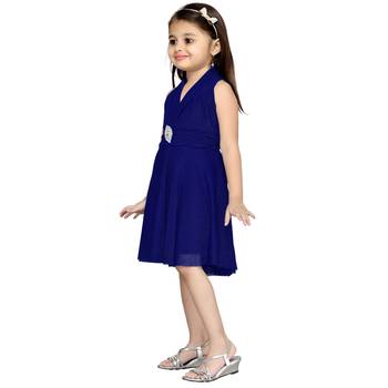 Blue Plain Net Kids Frocks 2