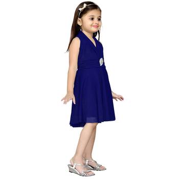 Blue Plain Net Kids Frocks 3