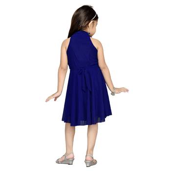 Blue Plain Net Kids Frocks 4