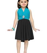 Turquoise Plain Net Kids Frocks