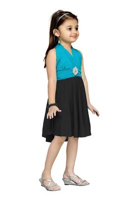Turquoise Plain Net Kids Frocks 2
