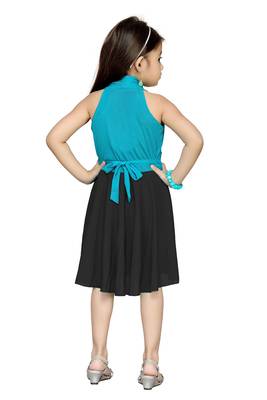 Turquoise Plain Net Kids Frocks 4