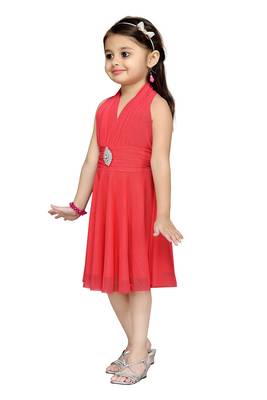 Peach Plain Net Kids Frocks 3