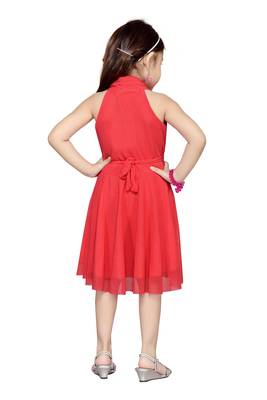 Peach Plain Net Kids Frocks 4