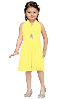 Yellow Plain Net Kids Frocks 1