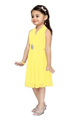 Yellow Plain Net Kids Frocks 2
