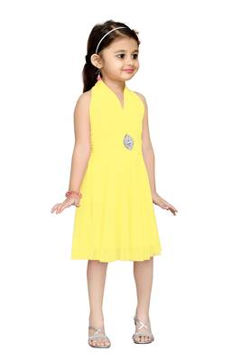 Yellow Plain Net Kids Frocks 3