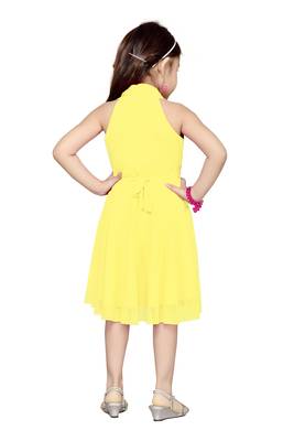 Yellow Plain Net Kids Frocks 4