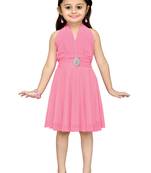Pink Plain Net Kids Frocks